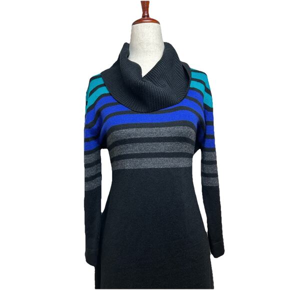 Vintage Y2K Connected Womens Striped Sweater Dress Size M Cowl Neck Goth Grunge - Picture 4 of 10